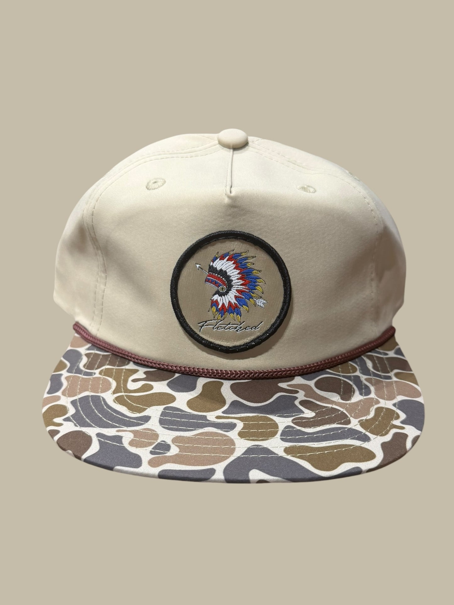 Camo Bill Rope Hat- Indian Headdress Patch