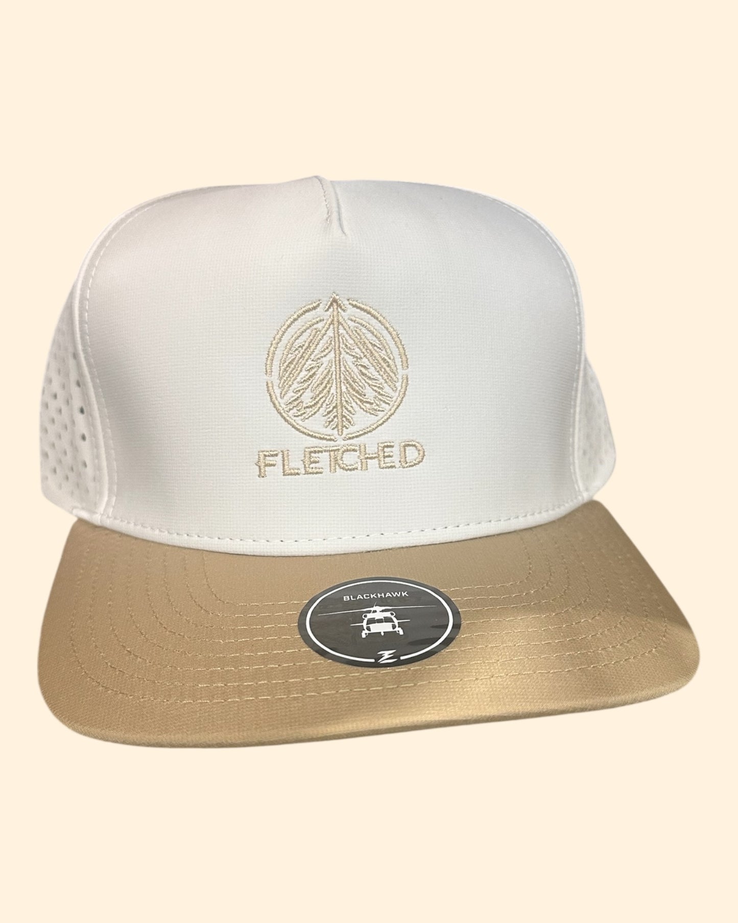 Tan & White Blackhawk Hat- Embroidered