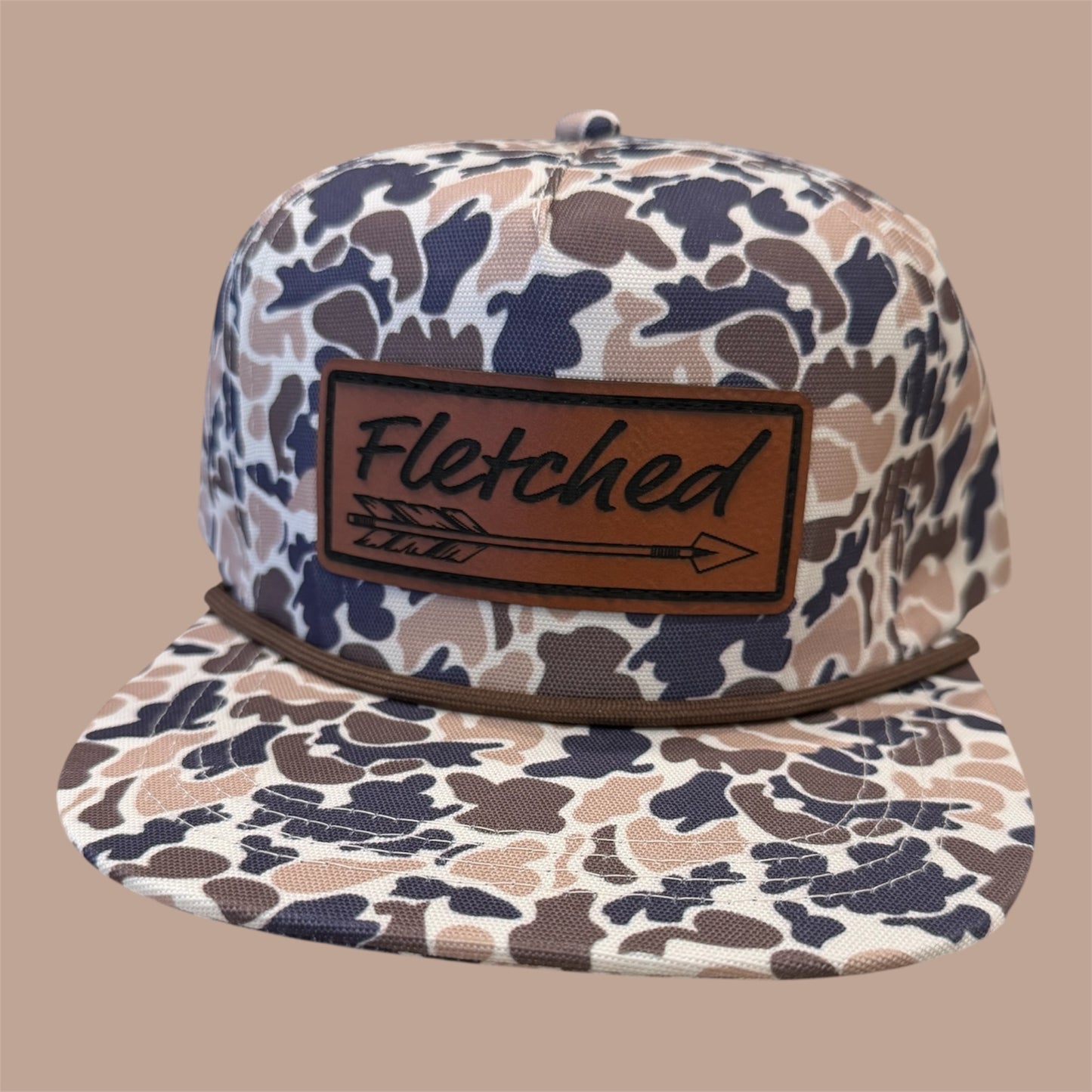Kids Brown Pebble Camo Hat- Leather Patch