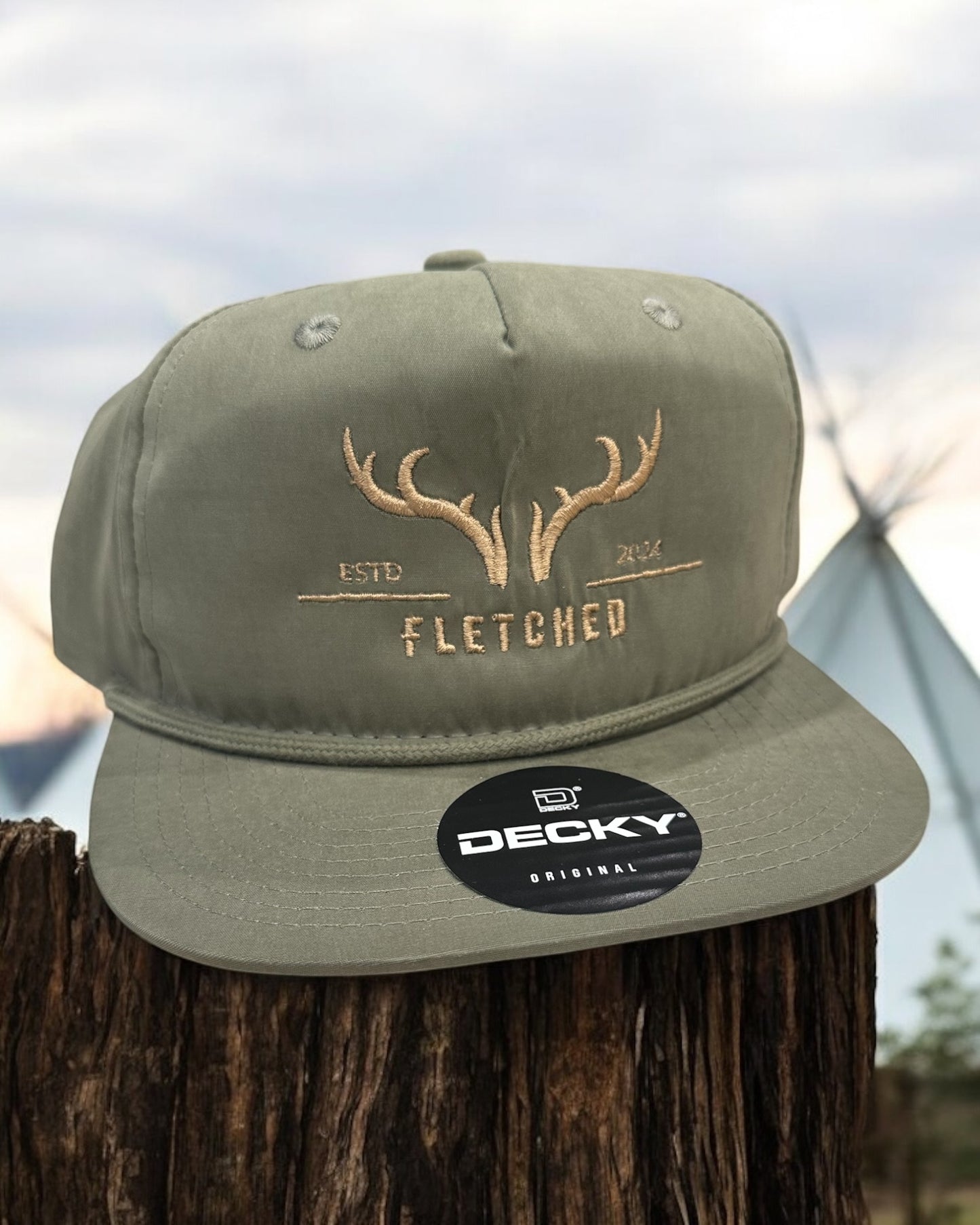 Green Decky Hat- Embroidered Antlers