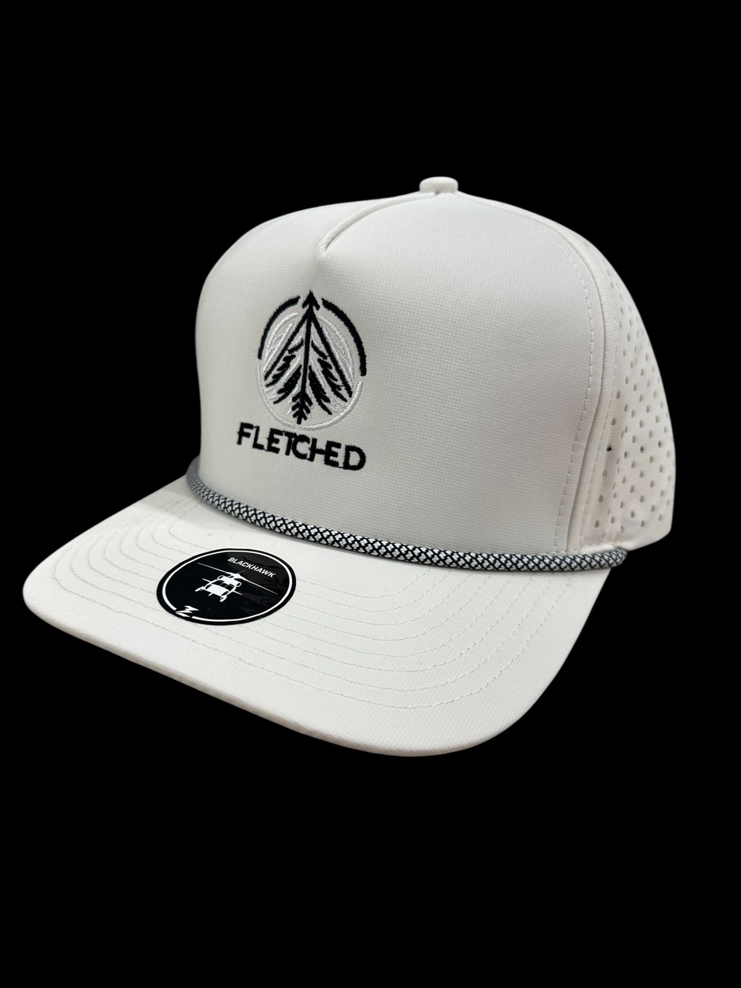 White Black Hawk Hat- Embroidered