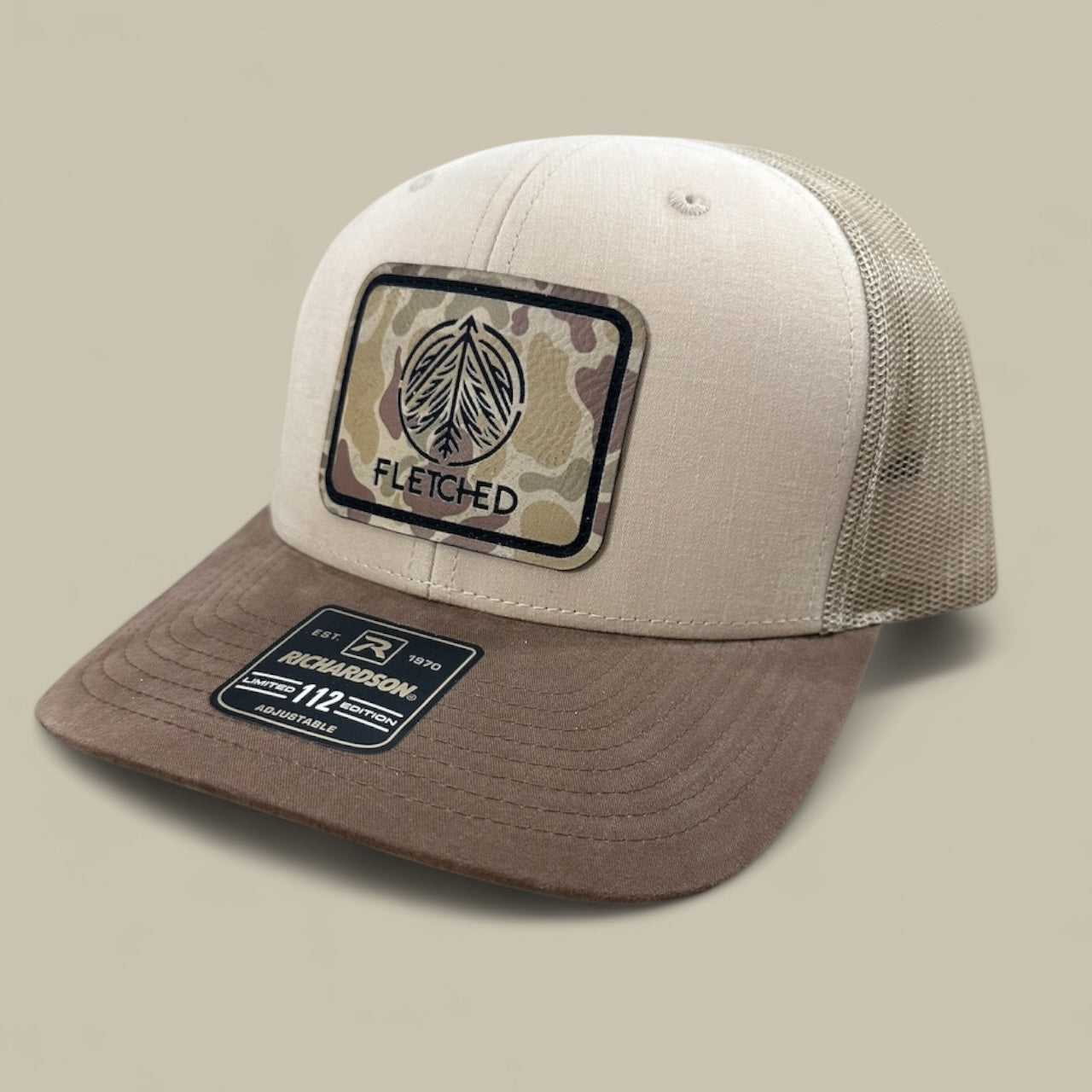 Limited Tan Richardson 112 Hat- Leather Camo Patch