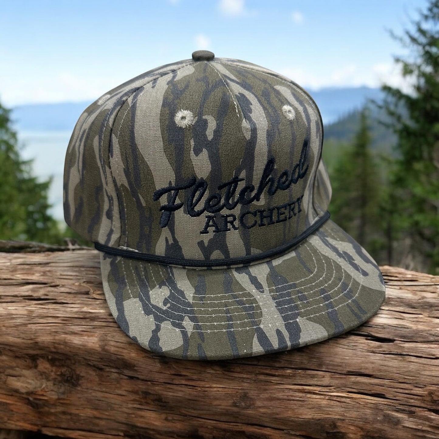 Kids Bottomland Camo Rope Hat- Black Script